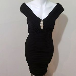 Cachet black scrunched mini dress double lined